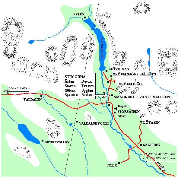 Karta ver den centrala delen av Grvelsjomrdet.